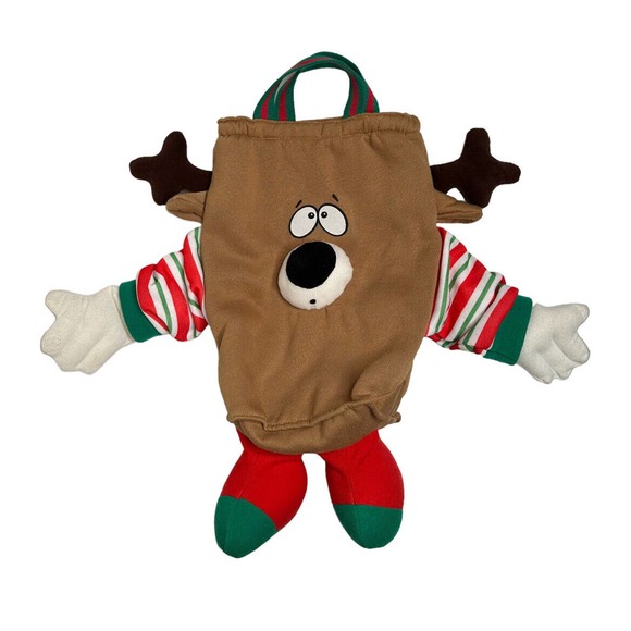 Vintage Dooffles Christmas Reindeer Plush Tote Bag Arms Legs Rare Quirky 1990